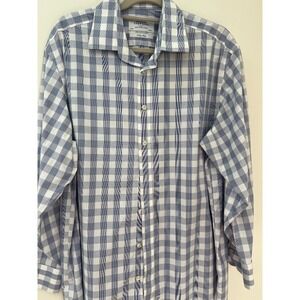 Charles Tyrwhitt Non-Iron Dress Shirt Blue Plaid Checkered Long Sleeve‎ 17/34
